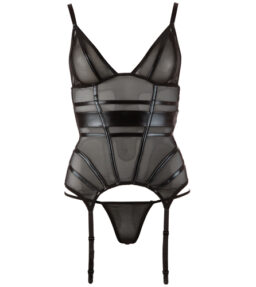 Cotelli Collection – Transparentes Oberteil mit Strapsen in Schwarz