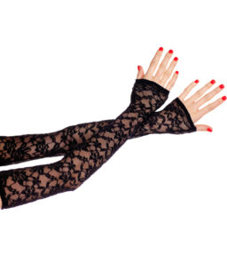 Extra lange fingerlose Spitzenhandschuhe SCHWARZ