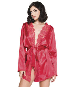 Satin-Robe mit langen Ärmeln - Rot