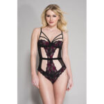Body aus Spitze und Netzstoff mit rosa Blütendetails