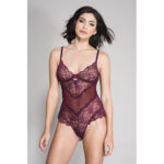Body aus Spitze und Netzstoff mit Blumen - rot
