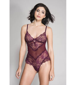 Body aus Spitze und Netzstoff mit Blumen - rot