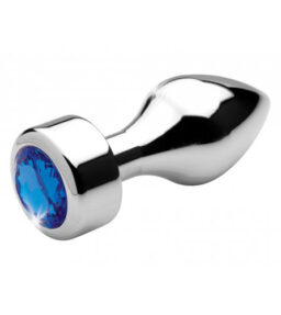 Aluminium Butt Plug mit blauem Kristall - Medium