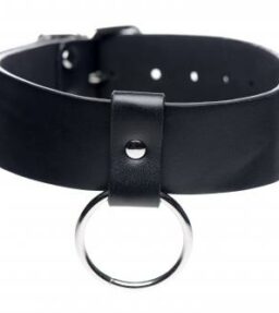 Schwarzes veganes Halsband mit Ring