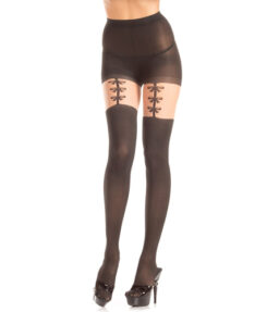 Strumpfhose mit Strumpfhalter-Look und Schleifen