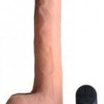 Vibrierender und stoßender XL-Dildo mit Saugnapf und Hoden - Beige