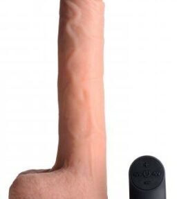 Vibrierender und stoßender XL-Dildo mit Saugnapf und Hoden - Beige