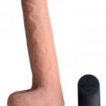 Vibrierender und stoßender XL-Dildo mit Saugnapf und Hoden - Beige