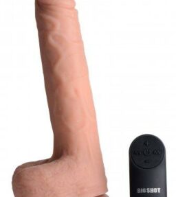 Vibrierender und stoßender XL-Dildo mit Saugnapf und Hoden - Beige