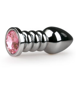 Silberner Analplug mit rosa Steinen