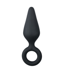 Schwarze Buttplugs mit Zugring - Mittlere Größe