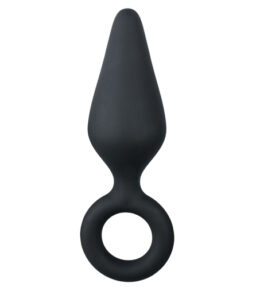 Schwarzer Buttplug mit Zugring - Groß