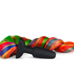 Silikon Analplug mit Schwanz - regenbogenfarben