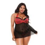 Sophia Neckholder Teddy - Schwarz/Rot