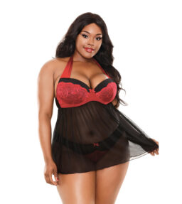 Sophia Neckholder Teddy - Schwarz/Rot