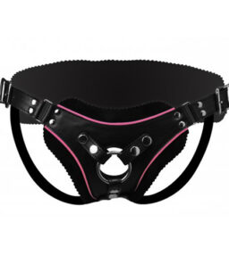 Tief ausgeschnittener Harness aus Leder mit Dildoring