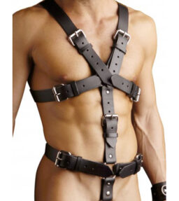 Körperharness aus Leder mit abnehmbarem Penisring