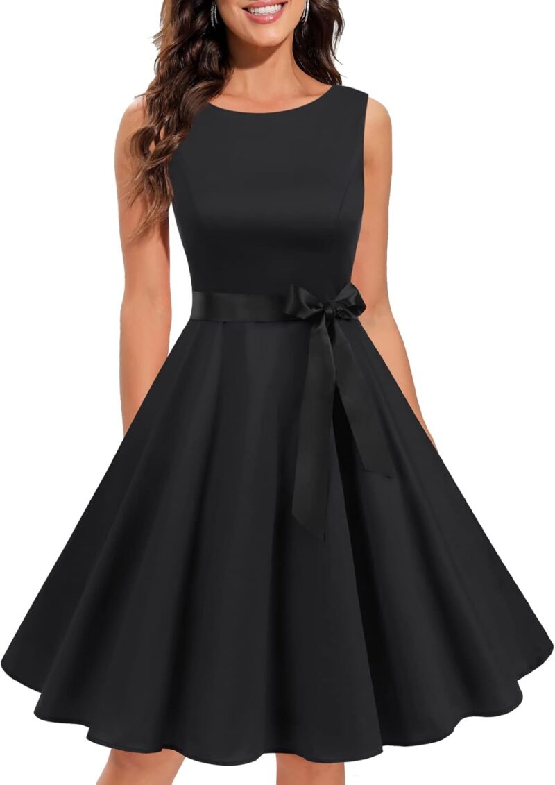 Gardenwed Damen 1950er Vintage Cocktailkleid Rockabilly Retro Schwingen Kleid Faltenrock