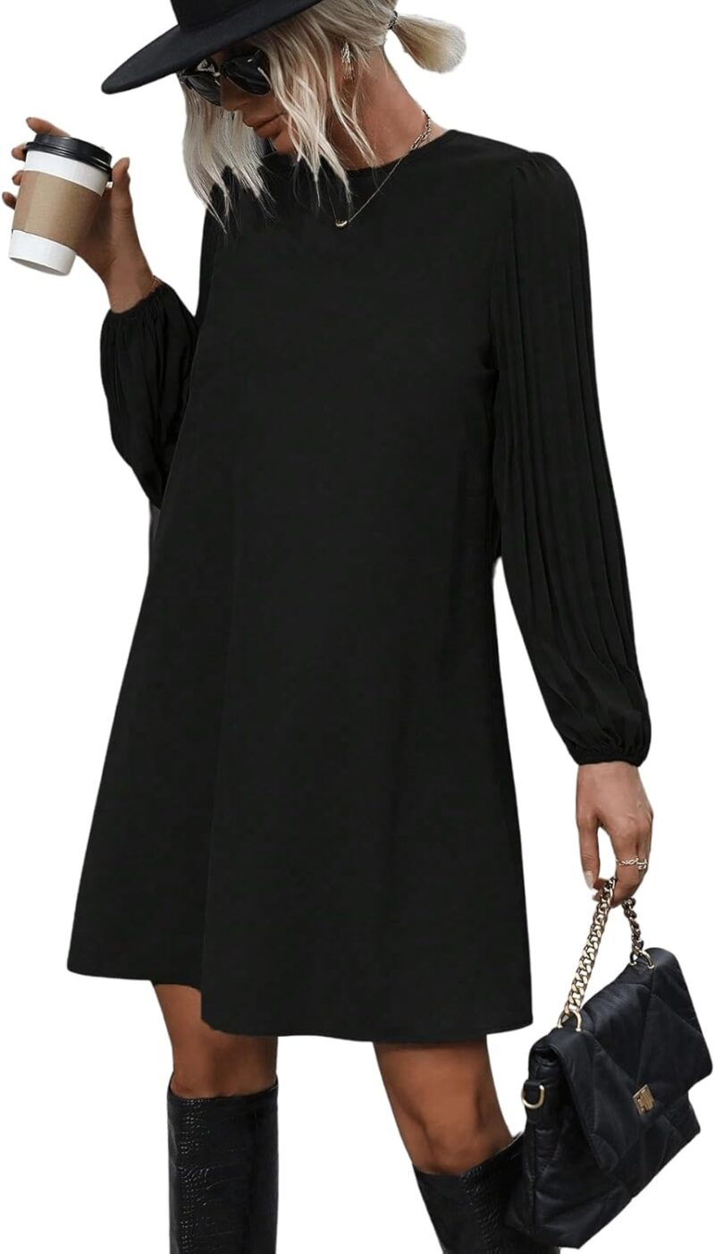 GORGLITTER Tunika Kleid Damen Elegant Blusekleid Langärmelig Laternenärmeln Kurzkleid Locker Freizeitkleid Office Kleider