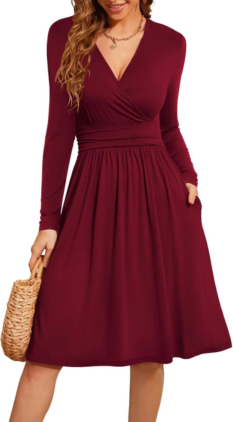 Actcat V-Ausschnitt Kleid Kurzarm Casual Kleider Sommerkleid Floral Party Kleid mit Taschen