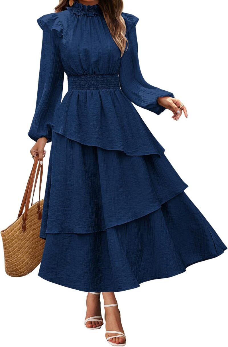 GRACE KARIN Freizeitkleid Damen A-Linie Langarm Rüschen Kleid Mittelalter Kleid Langarm