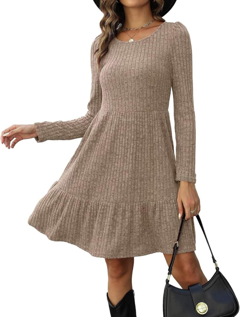 Zetieny Kleider für Damen Langarm Pulloverkleid Frauen Rundhalsausschnitt A-Linie Freizeitkleid Herbst und Winter